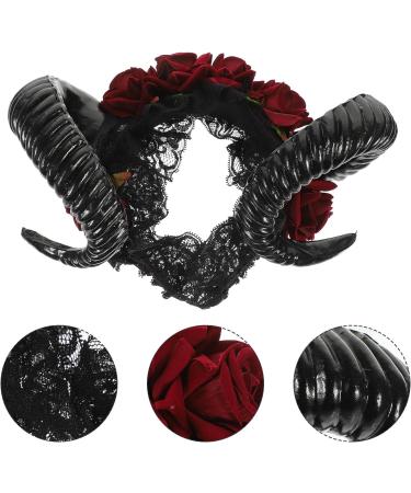 Lurrose Halloween Headband Sheep Horn Head Piece Rose Flower Hair Band Gothic Horns Headwear with Lace Veil for Festival - Buy Online on GoSupps.com