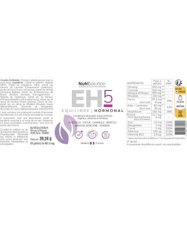 Hormonal Balance 5 by NutriSolution | Dietary Supplement Slimming Energy Hormones to Promote Natural Weight Loss | Made in France | 60 Capsules (6) - Buy Online on GoSupps.com