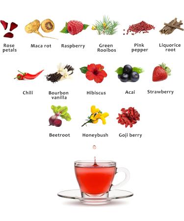 Anti Fatigue Tea - Natural Stress Relief Superfood Infusion with Rooibos, Maca, Acai, Gogi Berry, Hibiscus, Raspberry - Caffeine-Free - 100g - Buy Online on GoSupps.com
