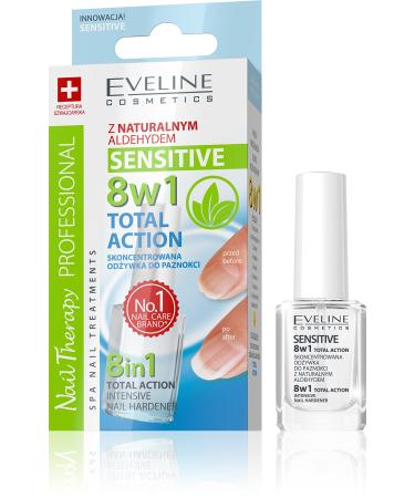 EVELINE Cosmetics Nail Therapy Nail Care Cuticle Care Various Care Products for Beautiful and Healthy Nails 8in1 Sensitive 12 ml