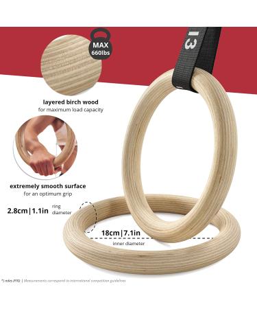 BeMaxx Wooden Gymnastic Rings Set with Door Anchor - Exercise eBook & Safety Straps | Olympic Gymnastics Athletic Fitness | Home Workout Muscle Training Rings - Buy Online on GoSupps.com