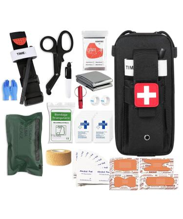 Med Kit Trauma Kit with Tourniquet, Emergency Survival First Aid Kits, EMT IFAK Medical Kit for Severe Bleeding Control, Military Camping and Hiking (Black)