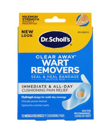 Dr. Scholl's ClearAway Wart Remover with Duragel Technology 9ct Clinically Proven Wart Removal of Common Warts with Discreet Thin and Flexible Cushions Optimal for Fingers and Toes