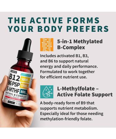 (2-Pack) Methylated B Complex Liquid Drops with Active L-Methylfolate - B12 Sublingual Drops, Vitamin B Complex - Vegan B 12 Vitamin 5000mcg, Non-GMO, Raspberry Flavor, No Sugar, 2 Fl oz, 80 Servings - Buy Online on GoSupps.com