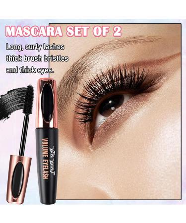 2 Pack 4D Silk Fiber Lash Mascara Lengthening and Thick Long Lasting Waterproof Mascara Set for Women All Day Smudge-Proof Mascara Volume and Length Black - Buy Online on GoSupps.com