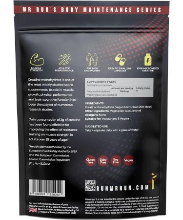 Mr Run's Crea Max 3000mg Pure Creatine Monohydrate Capsules - 120 Count for Muscle Growth - Vegan Gym Supplements for Men & Women - Buy Online on GoSupps.com
