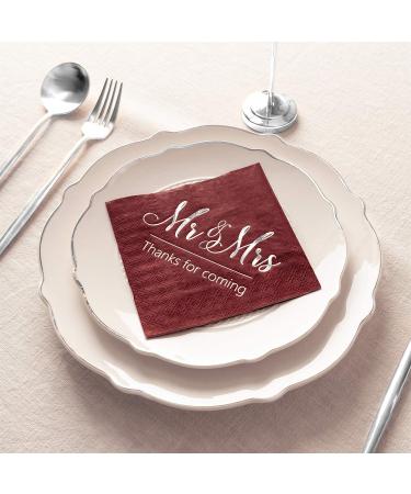 Crisky Wedding Napkins Mr Mrs Burgundy Silver Cocktail Beverage Dessert Disposable Napkins for Wedding Shower Engagement Party Decorations  Wedding Table Decor  100 Pcs  3-Ply BurgundySilver - Buy Online on GoSupps.com