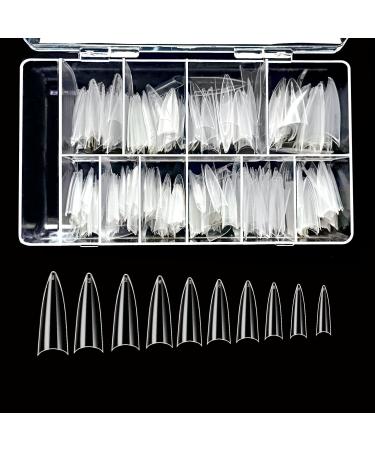 VIVACE Clear Long Stiletto 500pcs Artificial Fake Nail Tips 10 Sizes With Clear Plastic Case For Nail Salon Size 10 (500 Count)