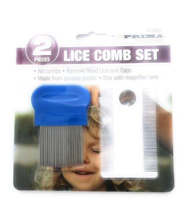 Plastic 2 Piece Lice & Nits Comb Set Removal Kit with Magnifier Ideal for Children/Adult/Elderly