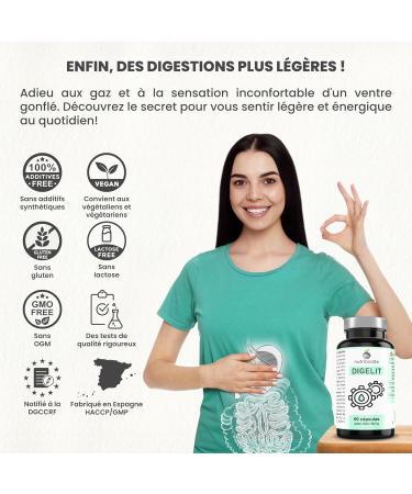 Digestive Natural - Difficult Digestion Gas and Abdominal Bloating - Vegan Digestive Enzymes - Digezyme Bromelain and Extracts of Fennel Ginger and Gentian No Additives - DIGELIT - Buy Online on GoSupps.com