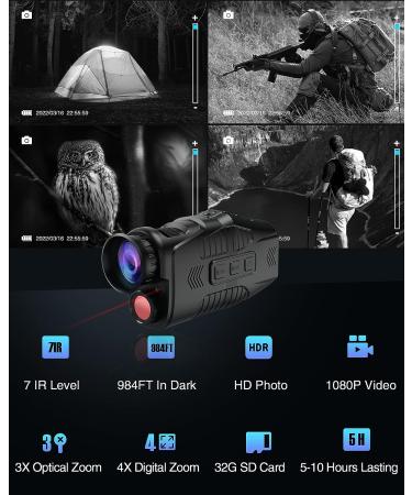 JStoon Digital Night Vision Monocular with Infrared Illuminator, Video Recording, 984ft Long Distance, 1080P Goggles Binoculars for Hunting, Camping, Surveillance + 32GB SD Card - Buy Online on GoSupps.com
