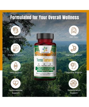 Neem Turmeric Capsules (150 Veg) - Organic Whole Green Superfood for Max Strength. Non GMO, Gluten Free - Buy Online on GoSupps.com