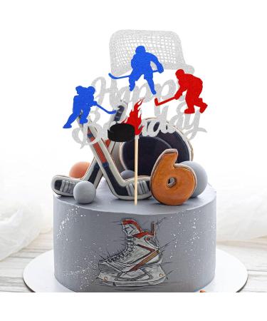 Arthsdite 1Pc Ice Hockey Cake Topper Happy Birthday Sign Sport Cake Decorations Puck Theme for Kids Girl Boy Man Women Birthday Party Supplies - Sliver Glitter Silver - Buy Online on GoSupps.com