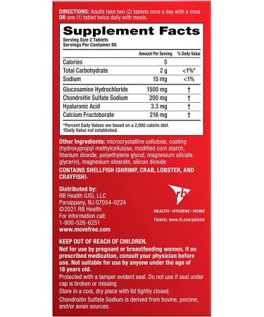 Move Free Advanced Glucosamine Chondroitin + Calcium Fructoborate Joint Support Supplement - 160 Tablets - Buy Online on GoSupps.com