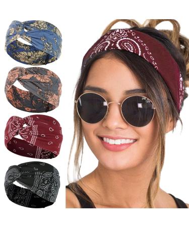 LIHELEI Boho Hair Band  Elastic Turban Headband Knotted Hair Accessories  Wide Headbands for Women and Girls  Yoga Sports Headbands - 5 Pieces