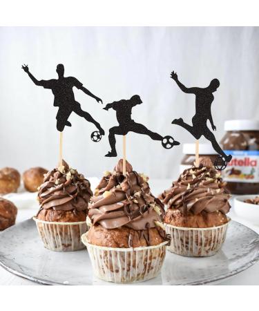 UXYOKM 24Pcs Football Cupcake Toppers Black Glitter Football Players Sport Soccer Cupcake Picks Baby Shower Birthday Sports Theme Party Cake Decorations Supplies - Buy Online on GoSupps.com