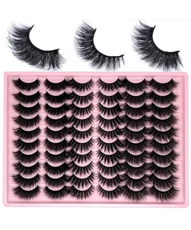False Lashes Pack 30 Pairs Mink Full Strip Lashes Wispy Fluffy Long Cat Eye Lashes Mink 3D Volume False Eyelashes Natural Look Multipack (3 Styles)