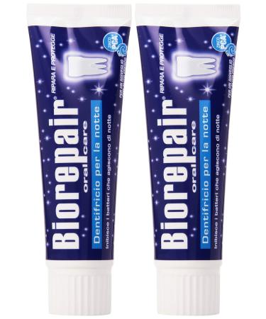 Biorepair: Dentifricio per la Notte (Intensive Night Repair) Toothpaste with microRepair 2.5 Fluid Ounce (75ml) Tube (Pack of 2) Italian Import