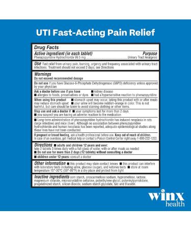 Winx Health UTI Pain Relief Tablets - Fast & Maximum Strength Urinary Tract Infection Treatment for Women - 24 Tablets - Buy Online on GoSupps.com