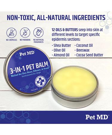 Pet MD Dog Paw Balm - 3-in-1 Moisturizer for Paw, Nose, and Elbow - 2 oz Paw Wax with Shea Butter, Coconut Oil, and Beeswax - Buy Online on GoSupps.com