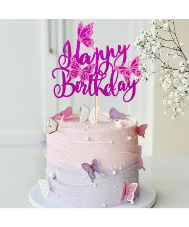 Arthsdite 1Pc Butterfly Cake Topper Assembled 3D Butterfly Cupcake Toppers Happy Birthday Cake Topper for Wedding Anniversary Baby Shower kids Birthday Party Cake Decorations - Purple Glitter - Buy Online on GoSupps.com