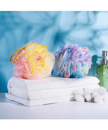 Leafre Body Puff 2pcs Luxurious Body Scrubber Set - Soft Shower Loofahs for Men and Women - Exfoliating Body Scrubber with Foaming Sponge Insert - Unique Yellow Color Mix - Buy Online on GoSupps.com