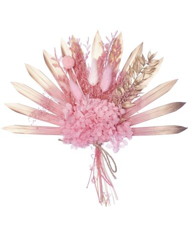 The Baked Studio - Dried Flower Cake Topper Set With Hot Pink & Gold Ombre Sun Palm Leaf Leaves & White Dried Flowers For Cake Decorating (Hot Pink & Gold)