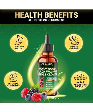 Penhoment 10in1 Wormwood Tincture - Black Walnut, Whole Cloves, Reishi Mushroom & 4 More - Wormwood Liquid Drops - 1 FL OZ for 2 Months Supply - Berry Mix Flavor - Buy Online on GoSupps.com