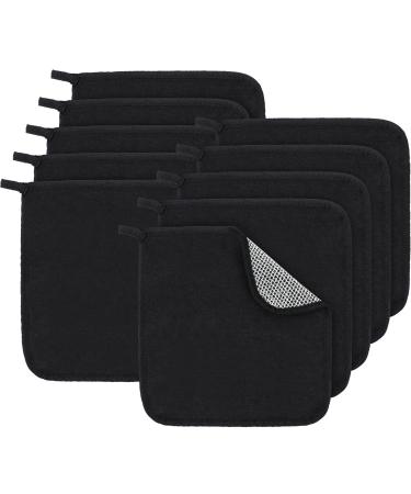 Tudomro 10 Pieces Double Sided Man Wash Cloths Bath Exfoliating Body Face Washcloth Scrub Cloths Wipe Washcloths Towel for Body Shower for Men and Women (Black  10 x 10 Inch) Black 10 Count (Pack of 1)