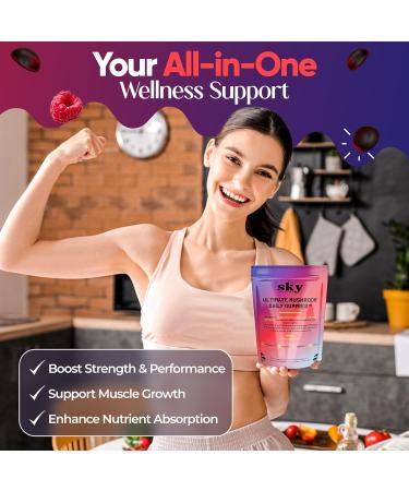 SKY NUTRITION Mushroom Gummies - 10-in-1 Adaptogenic Mushroom Supplement for Adults - Lions Mane, Reishi, Cordyceps, Chaga, Turkey Tail - Raspberry Flavored Vegan Gummies for Focus & Energy - 60 Ct. - Buy Online on GoSupps.com