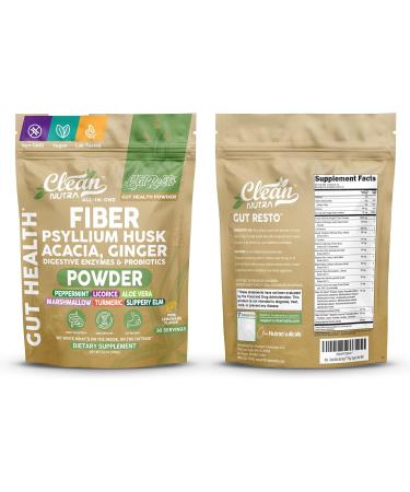 GutResto Fiber Supplement Psyllium Husk Powder Ginger Digestive Enzymes Probiotic Peppermint Licorice Aloe Vera Marshmallow Root Turmeric Supplement Slippery Elm Gut Health Prebiotics by Clean Nutra - Buy Online on GoSupps.com