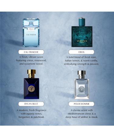 Versace Cologne for Men Set of 4 Mini Eros Pour Homme Dylan Blue Eau Fraiche Perfume for Men Fragrance Sampler Set - Designer Mens Cologne Samples (4 Count 0.17 oz) Eros Pour Homme Dylan Blue Eau Fraiche 0.17 Fl Oz (Pack of 4) - Buy Online on GoSupps.com