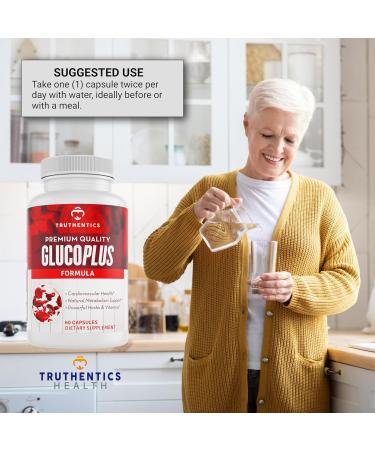 TRUTHENTICS GlucoPlus - 20 Herbs Vitamins & Minerals with Cinnamon Chromium Vanadium Bitter Melon Alpha Lipoic Acid Magnesium - Gluten Free Non-GMO - 60 Capsules - Buy Online on GoSupps.com