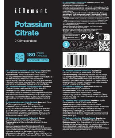 Citrate de Potassium 2105 mg par Dose (800 mg de Potassium l mentaire en 2 g lules) 180 G lules pour 3 Mois Soutien Musculaire Nerveux et Tension Art rielle Vegan et Sans Additifs Zenement - Buy Online on GoSupps.com
