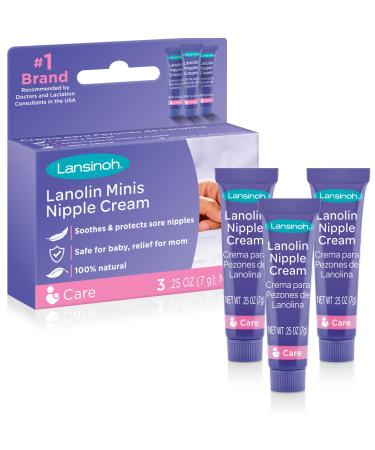 Lansinoh Lanolin Nipple Cream for Breastfeeding, 3 Mini Tubes of 0.25 Ounces