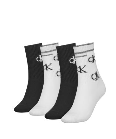 Calvin Klein Women's Crew Socks White/Black ONE Size (Pack of 4)
