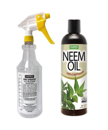 HARRIS Neem Oil Plant Spray 100% Cold Pressed and 32oz Spray Bottle Bundle Pack