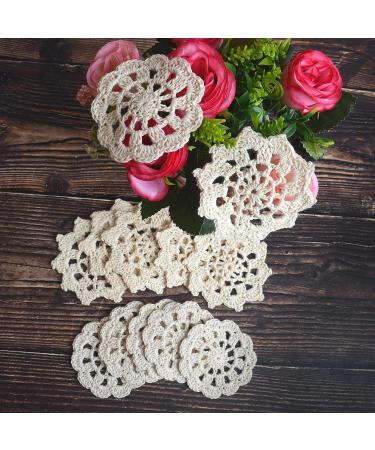 TOSSEY 12PCS Mini Vintage Handmade Crochet Doilies Flowers 100% Cotton Crochet Doilies Appliques Patches for Clothing Headbands Hats Gift Package Need (Beige) Beige 3" - Buy Online on GoSupps.com