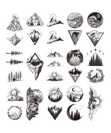 Ooopsiun 20 Sheets Black Mountain Temporary Tattoos for Adult Men Women   Waterproof Fake Tattoos Body Art Sticker for Hand Neck Wrist Arm