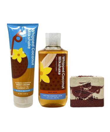 Bath & Body Works Whipped Coconut Milkshake Body Cream and Body Wash Bundle with a Cherry On Top Bar Soap - Full Size