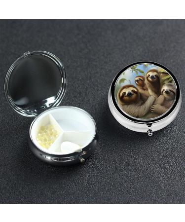 Buy Sloth Family Round Pill Organizer - Portable 3 Compartment Metal Pill Box for Travel & Fashion | Perfect for Pocket & Purse - Buy Online on GoSupps.com