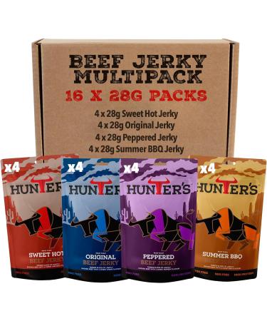 Hunters Beef Snack 16 Pack Variety Beef Jerky 448g Mixed Flavours - Grass Fed Beef Jerky Snack - Beef Strips - High Protein Snacks - Carnivore Snacks - Low Calorie - Meat Snacks Beef Crisps - Buy Online on GoSupps.com