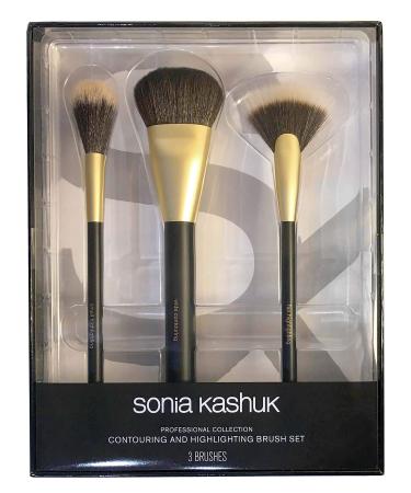 Sonia Kashuk Professional Collection Contouring and Highlighting Brush Set, 3 Brushes, Black Gold. Small Highlighting Brush - Wide Contouring Brush - Fan Highlighting Brush