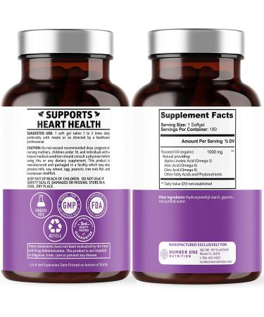 N1N Premium Vegan Flaxseed Oil Softgels - Max Strength Omega 3-6-9 for Cardiovascular Health & Skin Nourishment - 180 Softgels - Buy Online on GoSupps.com