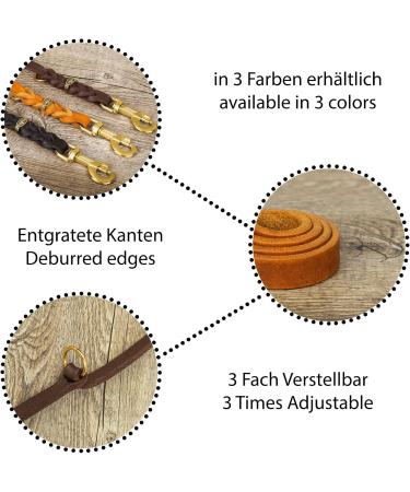 COPCOPET Fat Leather Dog Leash - 3-Way Adjustable Handmade in Germany Soft Braided Leather Brass Fittings - 2m x 10mm Cognac Color - Buy Online on GoSupps.com