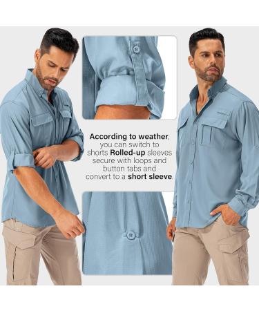 Men's Safari Shirt - UPF 50+ UV Protection Long-Sleeved Hiking & Outdoor Button-Down | Breathable Fast Drying Casual Shirt in Blue - Buy Online on GoSupps.com