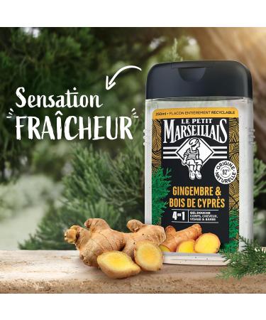 The Little Marseillais | Men's Shower Gel Ginger & Cypress Wood (250ml bottle) 4 in 1 formula body hair face & beard 92% - Buy Online on GoSupps.com