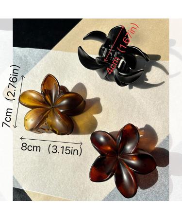 YPKIA 3-Piece Black Tortoise Flower Hair Clip Set - Retro Medium-Sized Accessories for Thick & Thin Hair - Buy Online on GoSupps.com