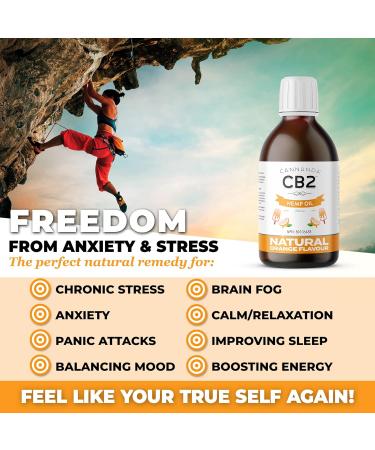CB2 HEMP OIL - 225 000mg Extra Strength Organic / 240mL / 8oz | Pain Relief Anti-Inflammatory Stress & Tension Relief Enhanced Sleep | Natural Orange Flavor Omega 3 GLA | Certified Organic Non-GMO | Made in Canada - Buy Online on GoSupps.com