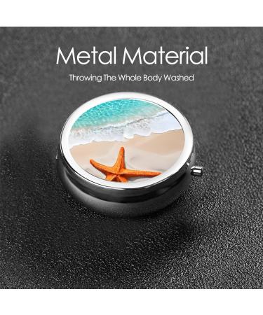 Beach Starfish Round Pill Box - 3 Compartment Mini Decorative Travel Organizer for Vitamins & Medications - Buy Online on GoSupps.com